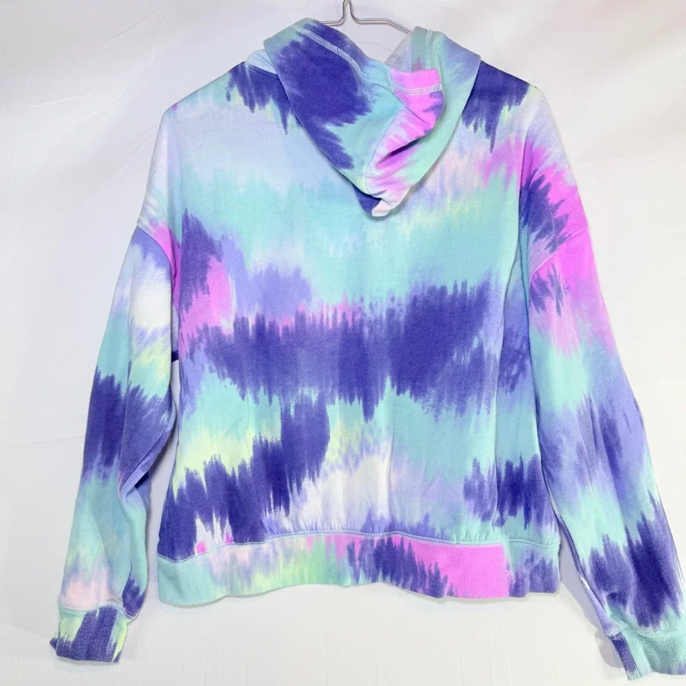 Justice Girls XL 16/18 Tie Dye Hoodie Purple Teal Pink Glitter Logo Pullover